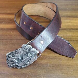 Bergamot 34-38" Belt Vintage Cessna Airplane Leather Strap Brass Buckle 1977 USA
